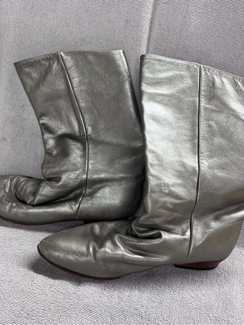 Vintage Sandler Leather Slouch Boots 9.5B Taupe Gray Block Heel